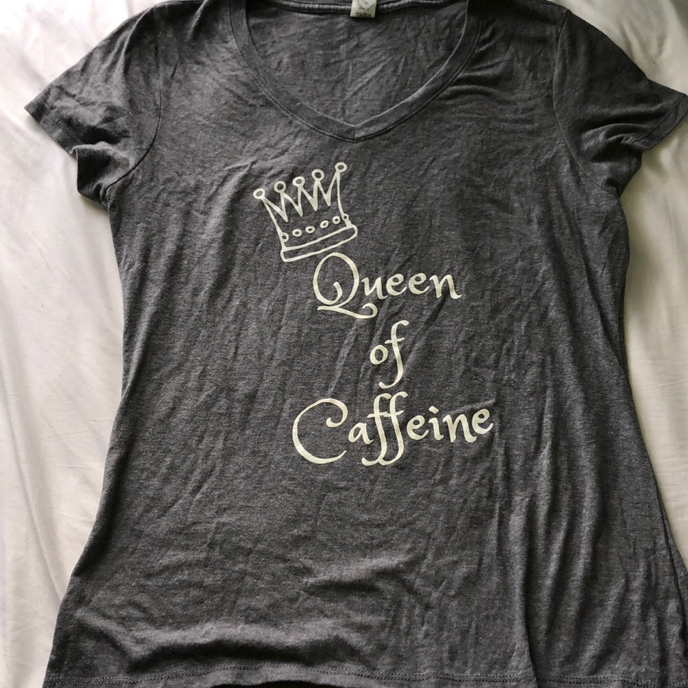 queen of caffeine! grey vneck from local boutique!